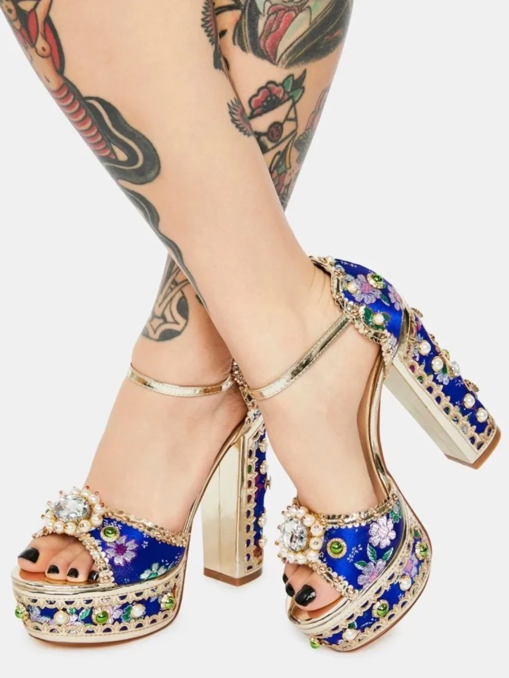AZALEA WANG CICI JEWELED PLATFORM HEELS